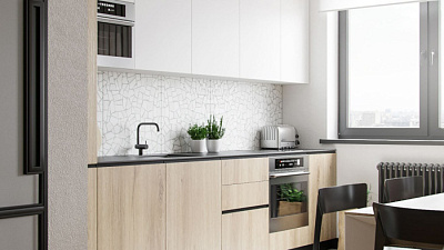 Кухня на заказ Белый софт 93005 - Вяз жемчужный